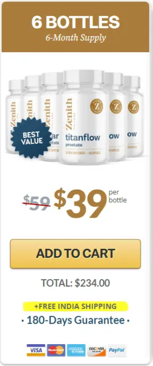 Six bottle package showing maximum savings and long term supply option